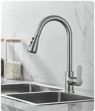 Uplifted Finds 304 Stainless Steel Pull Out Kitchen Faucet With 360 Rotation And Dual Mode Stream Sprayer silver