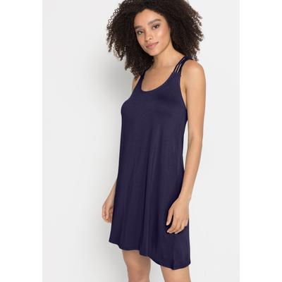 Strandkleid S.OLIVER, Damen, Gr. 34, N-Gr, blau (marine), Jersey, Obermaterial: 95% Viskose, 5% Elasthan, unifarben, figurumspielend Po-bedeckend, Rundhals, Kleider Strandkleid, mit besonderem Trägerdesign, Minikleid, Sommerkleid