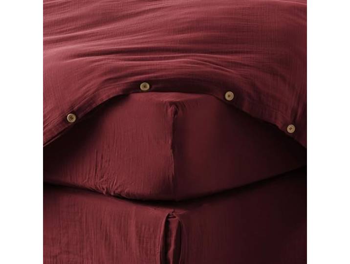 Drap Housse 160x200 cm en Gaze de Coton Lie De Vin
