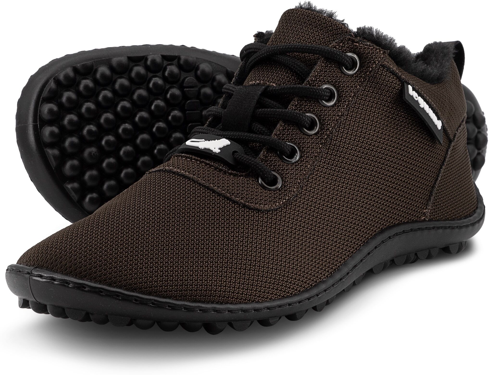 Barfußschuh LEGUANO "GALAXO", Damen, Gr. 41, braun (dunkelbraun), Textil, Schuhe Barfußschuh, Komfortschuh, Flats, Schnürschuh mit spezieller Halbkugel-Laufsohle