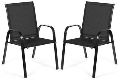 Costway 2 Pcs Patio Outdoor Dining Chair with Armrest-Black