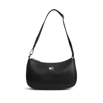 Schultertasche TOMMY JEANS "TJW DAILY ELEVATED SHOULDER BAG", Damen, Gr. B/H/T: 27cm x 15cm x 8,5cm, schwarz, Lederimitat, Taschen Schultertasche, Damen Handtasche, Umhängetasche mit Logo-Schmuckelement