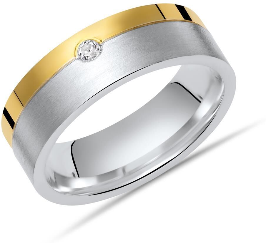 Unique 925 Silberring Zirkonia polierte goldener Kante silber-gold