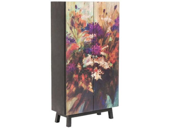 Kare-Design Hochzeitsschrank, Mehrfarbig, Schwarz, Holz, Mangoholz, massiv, Floral, 4 Fächer, 76x140x30 cm, Waschküche, Mehrzweckschränke