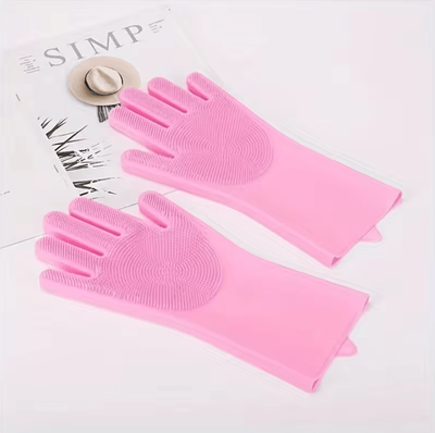 Uplift Curations Silicone Pet Grooming Cleaning Gloves Dog & Cat Bathing Gloves With Silicone Hair Removal Glove Massage & Shampoo Scru pink