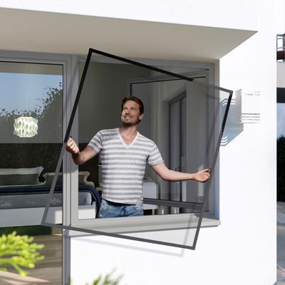 Insektenschutz-Fensterrahmen WINDHAGER "Plus, Fliegengitter Spannrahmen aus Alu für Fenster, ohne bohren", grau (rahmen: anthrazit gewebe: anthrazit), B:140cm H:150cm, Insektenschutzgitter, Insektenschutzgitter 140 x 150 cm, erhältlich in anthrazit...