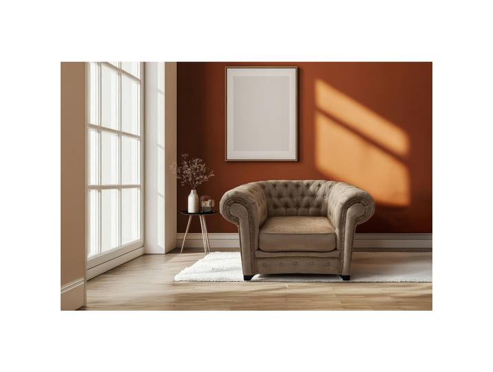 Mid.you Chesterfield-Sessel, Hellbraun, Holz, teilmassiv, 91x72x92 cm, Stoffauswahl, Wohnzimmer, Sessel, Chesterfield-Sessel