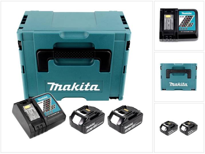 Makita Power Source Kit 18V Li: 2x Batteries BL1860B 6\,0Ah + Chargeur DC18RC ( 199480-6 ) + Coffret Makpac