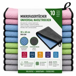 Hoffmann Microfasertücher Universal Nass/Trocken 30 x 40 cm 10er Set 500 GSM