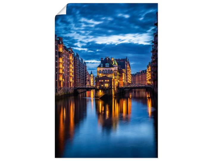 Wandbild ARTLAND Wasserschloss Speicherstadt in Hamburg , blau (farbe bild(er): blau), B:20cm H:30cm, Papier, Bilder, Wandbild, als Alubild, Leinwandbild, Poster, Wandaufkleber in verschied. Grössen