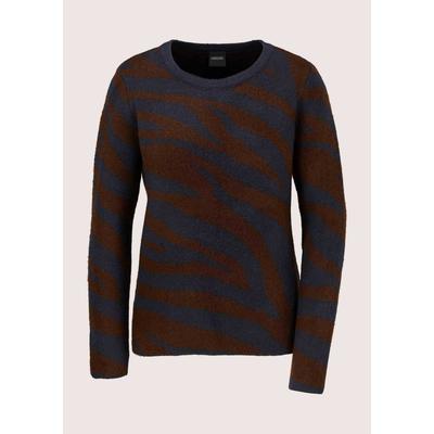 Longpullover MADELEINE "Pullover Strickpullover mit Zebra-Muster", Damen, Gr. 48, braun (nachtblau, espresso), Modern, regular fit, Pullover Longpullover