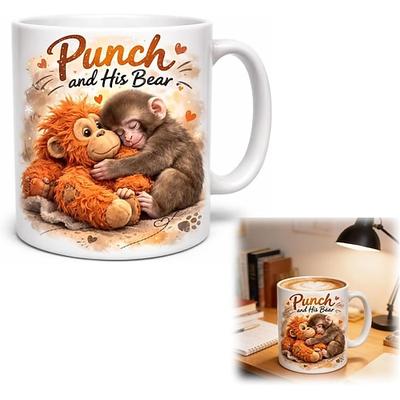 Punch und sein Bärenbecher, Punch der Affe Tasse, 350 ml Keramik-Kaffeebecher mit niedlichem Affenmotiv, inspirierend Motivierendes Geschenk für tierliebe Familien