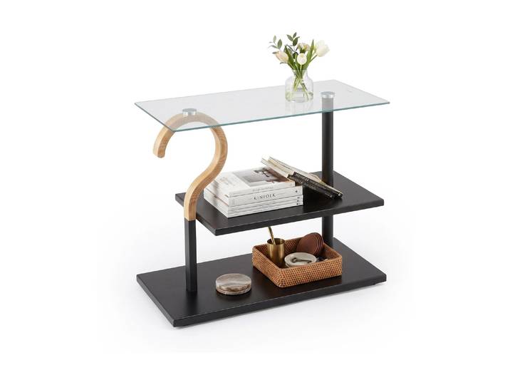 relaxdays relaxdays Beistelltisch 60 x 50 cm, Schwarz/Braun/Transparent