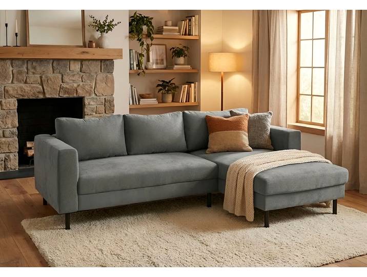TRENDMANUFAKTUR Amazing II, wahlw. mit Schlaffunktion & Bettkasten, Fuß schwarz Recamiere beidseitig montierbar, L-Form,in Cord o. Struktur, B: 232 cm
