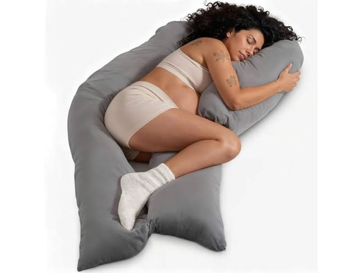 Traumreiter Schwangerschaftskissen Visco Memory Foam [orthopädisch] + Watte Wendekissen Schwanger Kissen Schwangerschaft, XXL Stillkissen zum Schlafen mit Bezug Grau