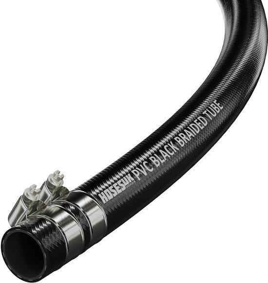 Zwarte PVC Luchtslang en Waterslang 16mm met Klemmen - 5 Meter Verstevigd