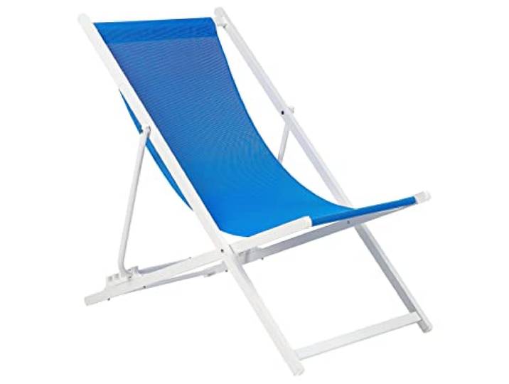Beliani Outdoor Liegestuhl faltbar Aluminium weiß Mesh blau Locri II