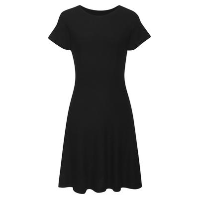 Strickkleid LASCANA "aus hochwertigem Feinstrick, nahtloser Strick, superelastisch", Damen, Gr. 34, N-Gr, Kurzarm, Strick, blau (schwarz), Strick, Obermaterial: 50% Baumwolle, 50% Viskose, unifarben, figurumspielend ca. Mitte Oberschenkel, Rundhals,...