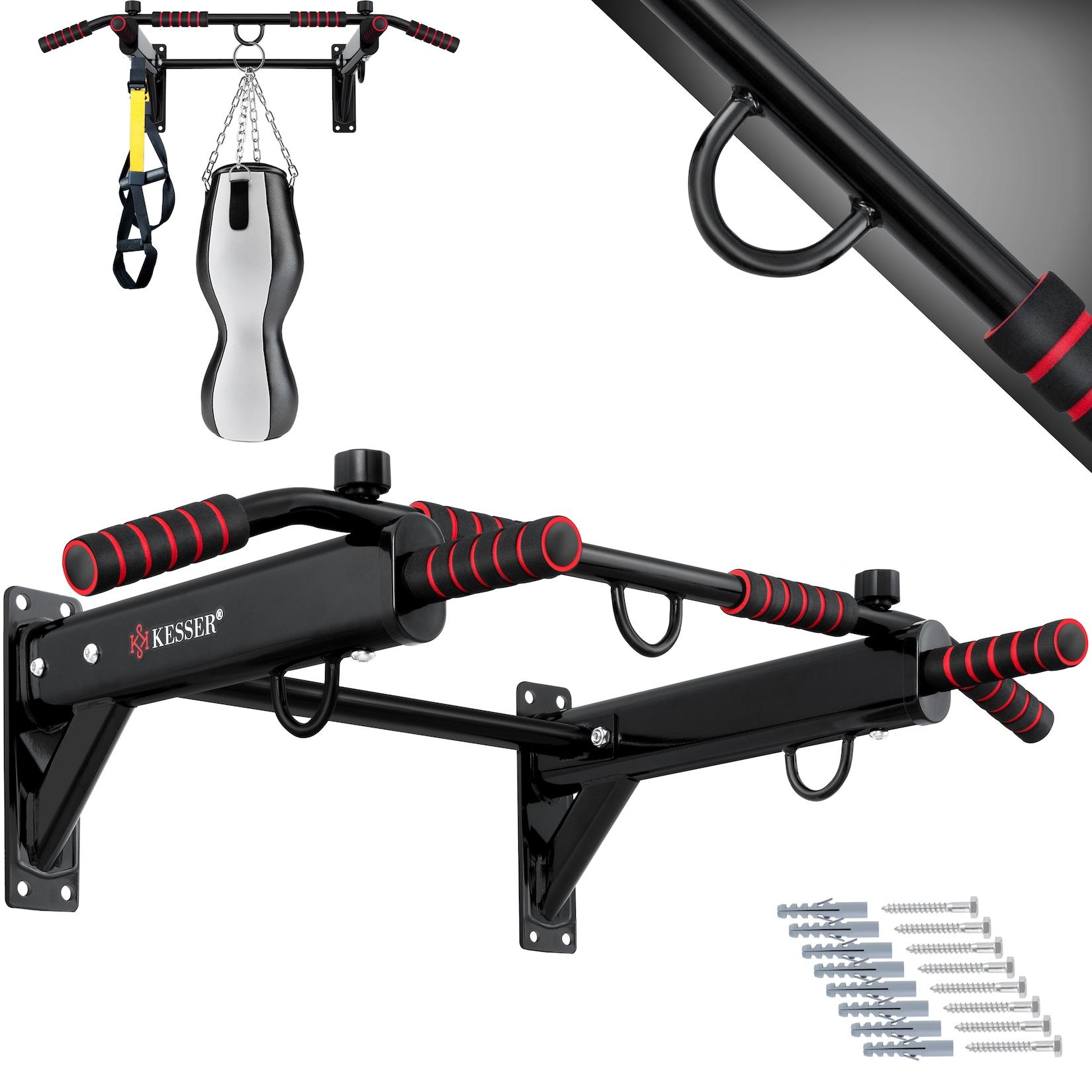 KESSER® 4in1 Klimmzugstange zur Wandmontage rutschfesten Griffen zusätzliche Funktion für Seile Ringe und Boxsäcke mit verschiedenen Griffpositionen sicher & stabil Pull Up Bar für zuhause