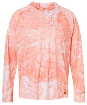 HUK H12L0047 Men's Pursuit Mossy Oak Printed Hooded Long Sleeve T-Shirt in Coral Reef size Medium   Polyester