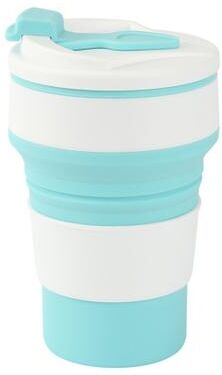 Uplifted Trends Food Grade Silicone Folding Cup With Lid Reusable Portable Coffee Cup For Hot Drinks Perfect For Travel And Camping blue