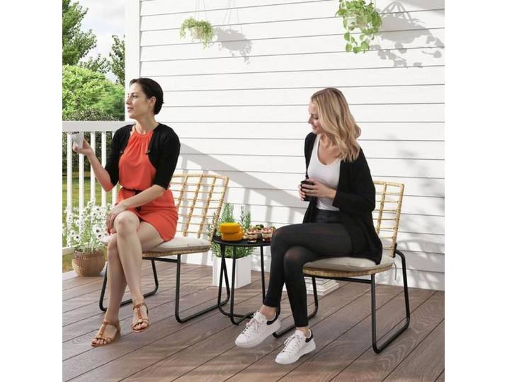 Ensemble de mobilier de jardin en rotin ensemble de mobilier de balcon pour 2 personnes salon de jardin 3 pièces beige et marron