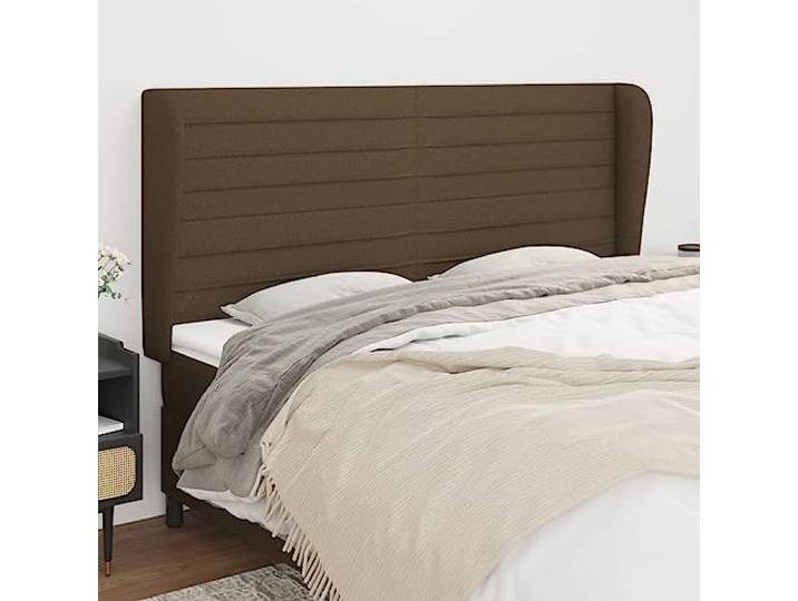 RJPLMFV Kopfteil mit Ohren, Dunkelbraun, 163 x 23 x 118/128 cm, Stoff Klassisches Design, atmungsaktives Gewebe, robuste Holzfüße, verstellbare Höhe, Rückenunterstützung