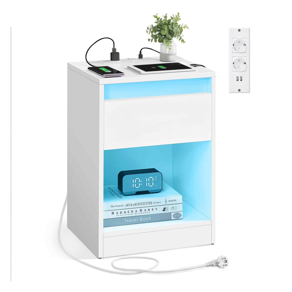 VASAGLE Nachttisch mit LED-Beleuchtung modern wolkenweiß LET618T15
