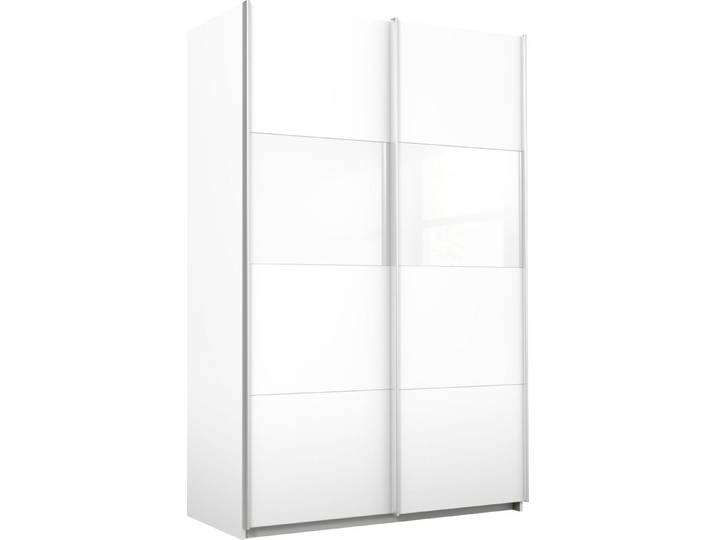 Schwebetürenschrank RAUCH Quadra Schrank Schlafzimmerschrank in vielen Breiten , weiss (weiß, weißglas), B:136cm H:210cm T:62cm, Holzwerkstoff, Schränke, Schwebetürenschrank, Kleiderschrank Garderobenschrank mit Glaselementen