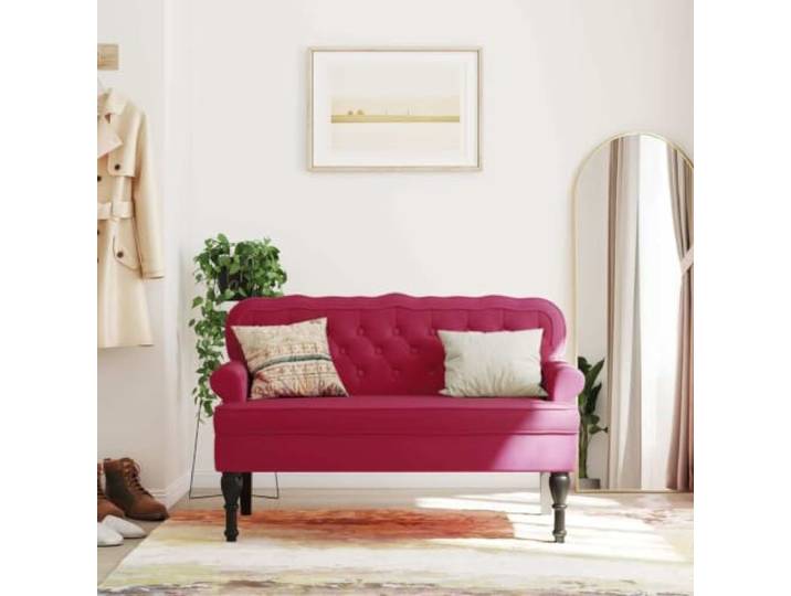 VIHHQGC Sitzbank mit Rückenlehne Weinrot 119,5x64,5x75 cm Samt Samtbezug, Kautschukholzbeine, Sperrholzgestell, 110 kg pro Sitzplatz, Wellenform-Design