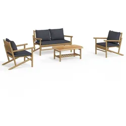 vidaXL 4-tlg. Garten-Lounge-Set mit Dunkelgrauen Kissen Bambus