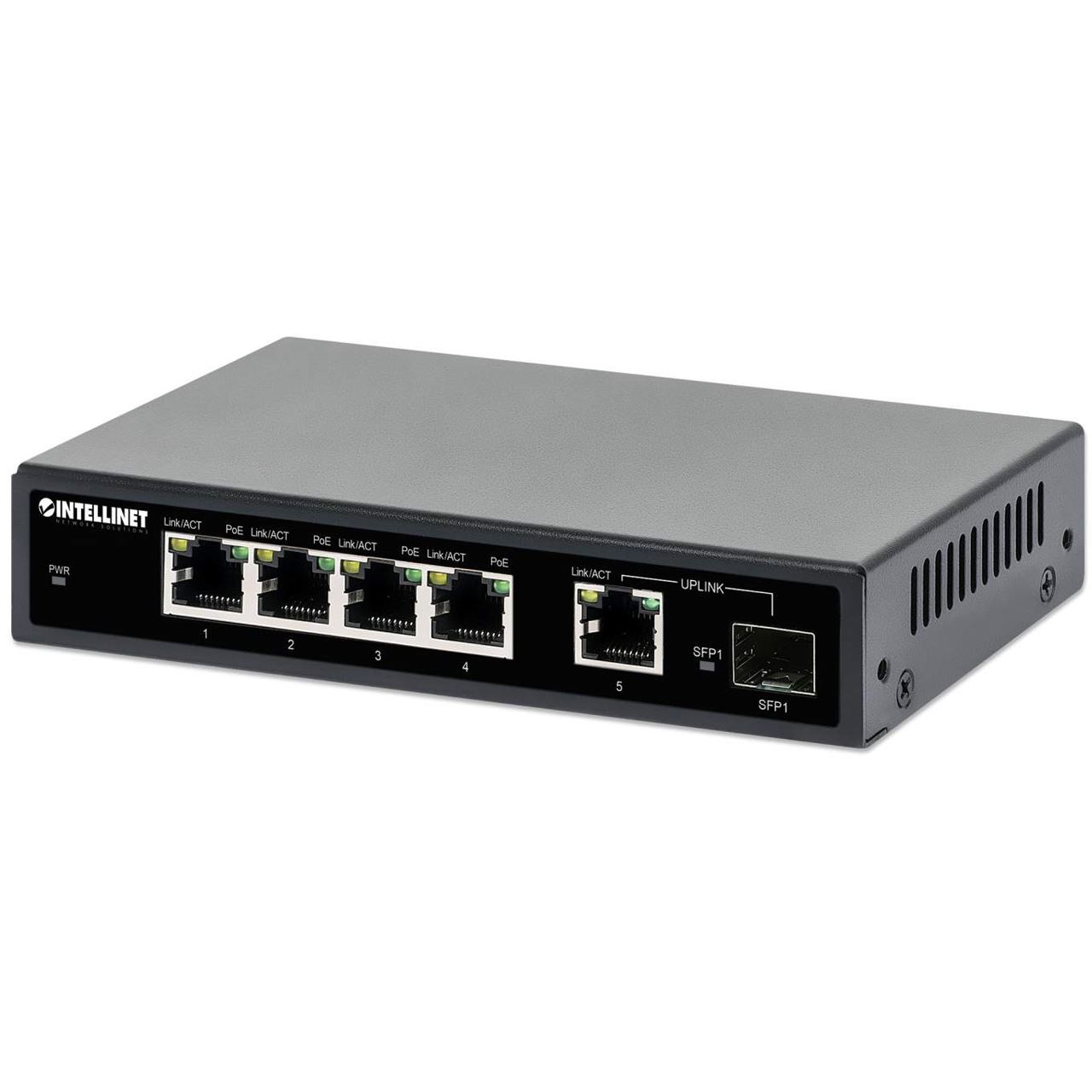 Intellinet 5-Port Gigabit PoE+ Switch 1SFP91W