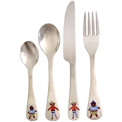 RICE Kinder Besteck-Set aus Edelstahl, Affe & Bär Print - H2.5 L23 B17 cm