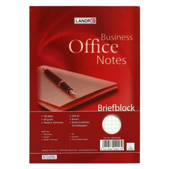 Landré Office A5 kopfgeleimter Briefblock (A5, Kariert, Harter Einband) (100050204)