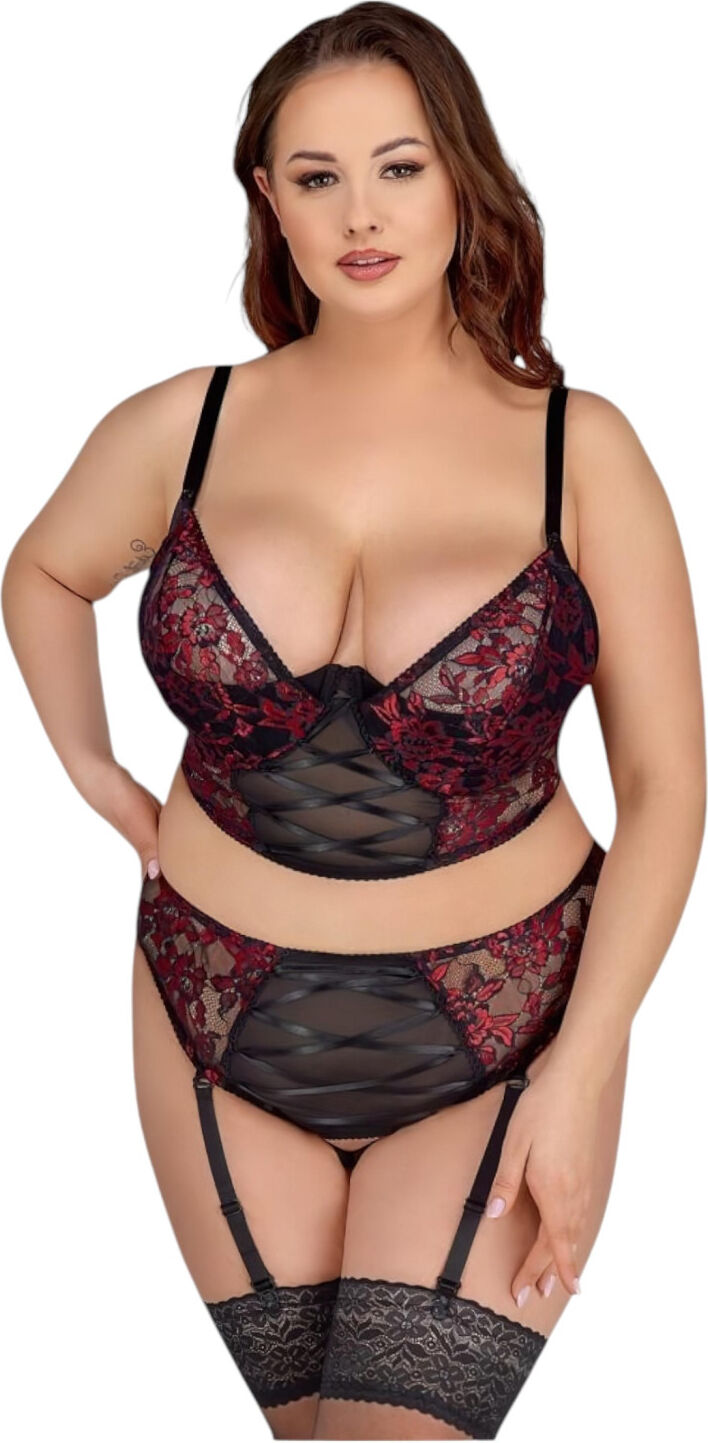 Cottelli Plus Size - adjustable bra set (red) - 90C/XL