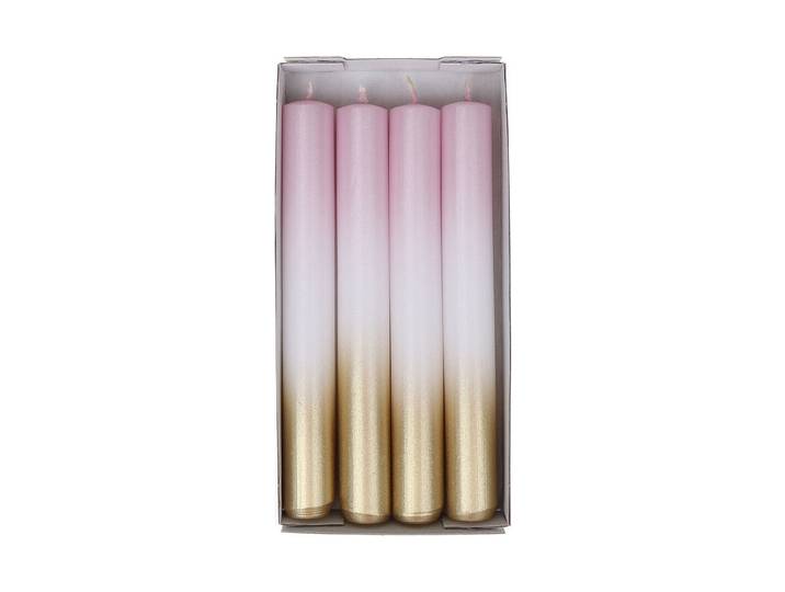 4er Set Stabkerzen rosa/weiss/gold Dye