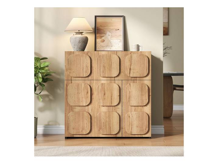 Odikalo Eckkommode Vintage Holzstruktur Seiten Retro Design Aufbewahrung Fächern schwarz