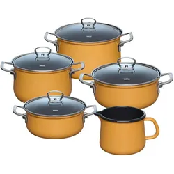 Riess Email Kochtöpfe, Familien Topfset 5-tlg ORANGE 0584-113, Pfannenset + Topfset, Orange