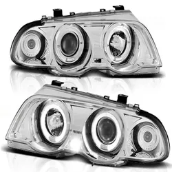 LED Angel Eyes Scheinwerfer passend für BMW 3er E46 98-01 chrom Set