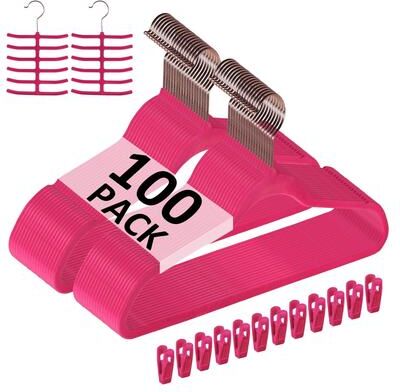 Set of 100 Non-Slip Velvet Hangers with 360° Swivel Hook Notched Shoulders Dorm Essentials for College Apartment