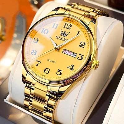 OLEVS Herren Quarz Uhr Kalender großes Zifferblatt wasserdicht Tages-Datum Titanlegierung Uhr