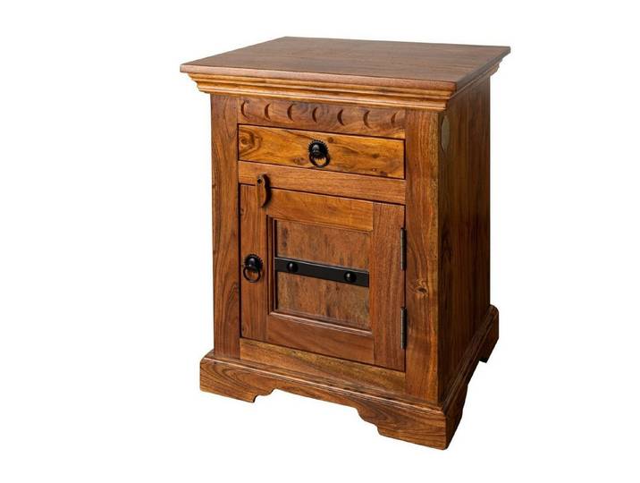 Massivmoebel24 Nachttisch OXFORD Akazie Massivholz hellbraun (Massivholz montiert 15 kg OXFORD #270), Akazie 45x40x60 cm (BxTxH) hellbraun lackiert