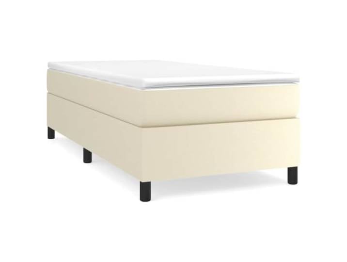 PUGYNBK Boxspringbett, Kunstleder, cremefarben, 90 x 190 cm Gefederte Federn, mittelharte Halterung, Sperrholzplatte, weicher Schutz