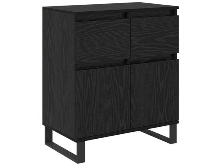 Sideboard Schwarz Eichen-Optik 60 x 35 x 70 cm Holzwerkstoff, schwarze Eisenbeine, kugelgelagerte Schubladen, Türscharniere, Rückwand, Wohnzimmer, Essbereich