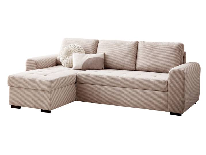 Ecksofa Cord beige mit Schlaffunktion 243 cm - Bettkasten - POLL