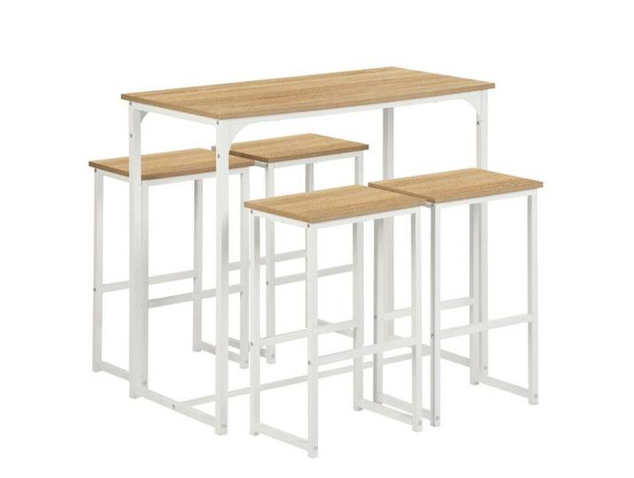 GOKHOMX Bois Clair Table Blanc Pieds 1 Set 1 Table 4 Tabourets Ensemble Table de Bar Cuisine Coin Bar