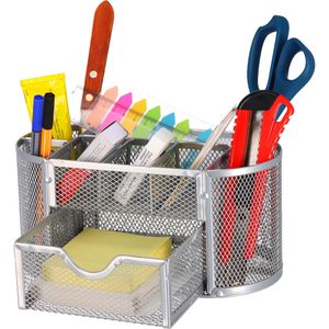 Böttcher-AG Schreibtisch-Organizer Premium Mesh Line, aus stabilem Metallgeflecht, 8 Fächer und 1 Schublade, silber