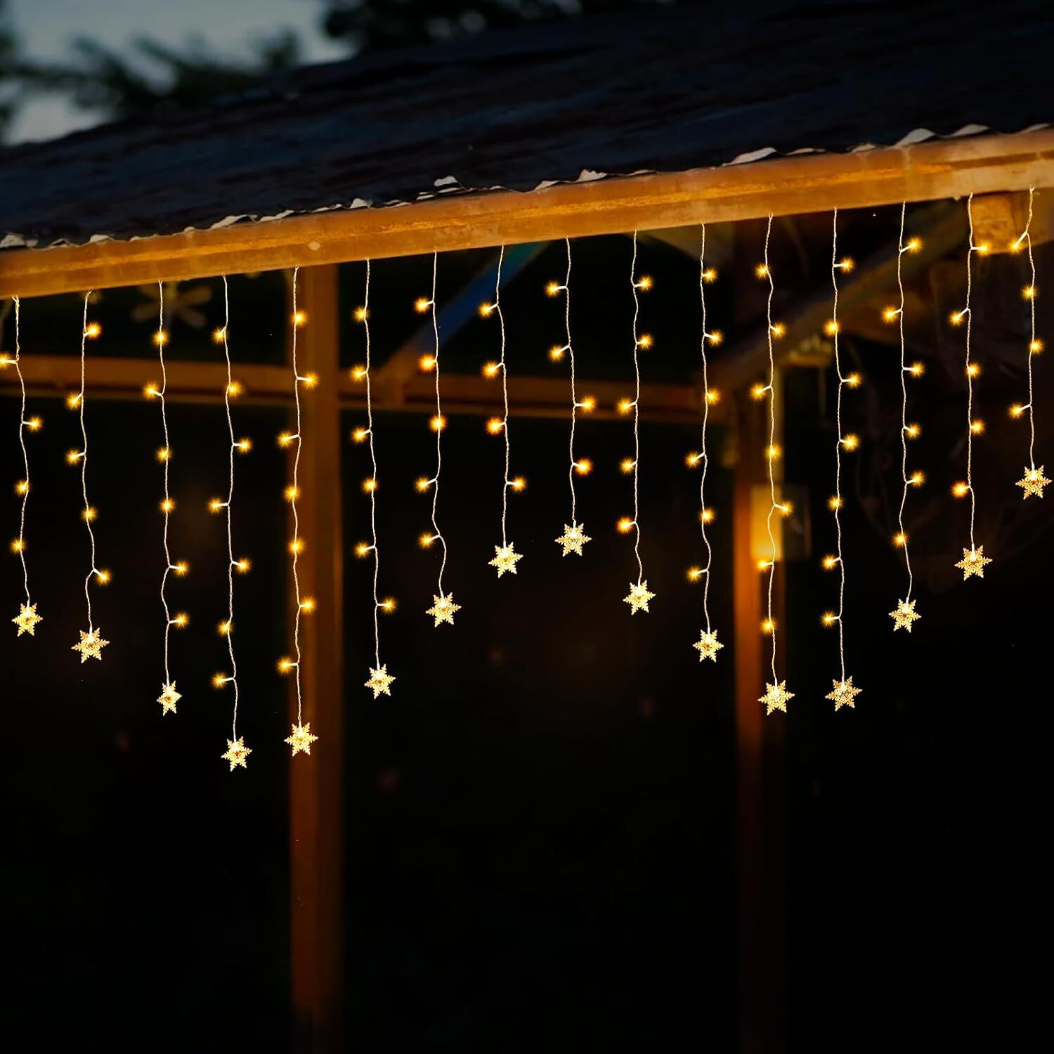 Salcar LED-lichtketting met sneeuwvlokken, lichtgordijn voor binnen, 9 modi, warm wit