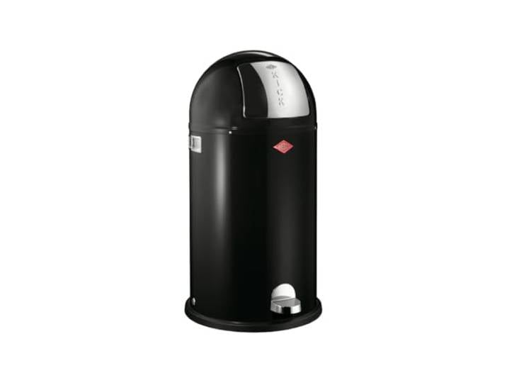 Wesco Kickboy Tretabfalleimer in der Farbe schwarz, pulverbeschichtetes Stahlblech, 40 Liter Volumen, klappe aus Edelstahl, verchromter Kunststoff-Fußtritt