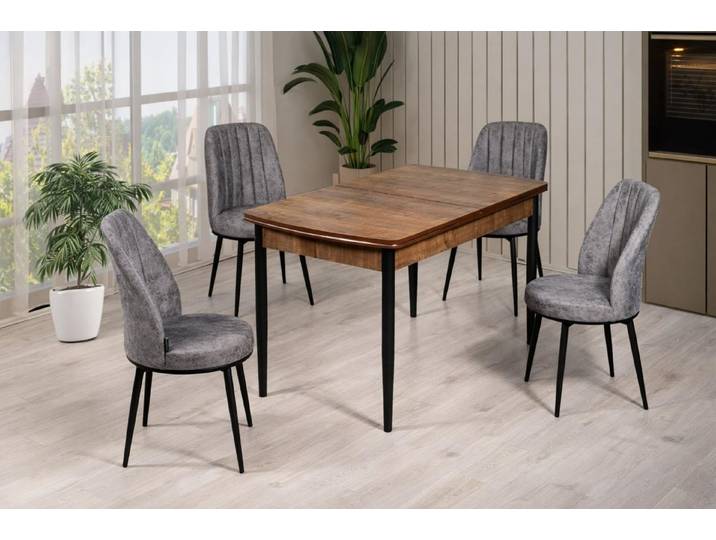 JVmoebel Essgruppe Tisch 4x Stühle Esszimmer Stil modern Farbe braun Holz weich bequem, (5-tlg), Made in Europa